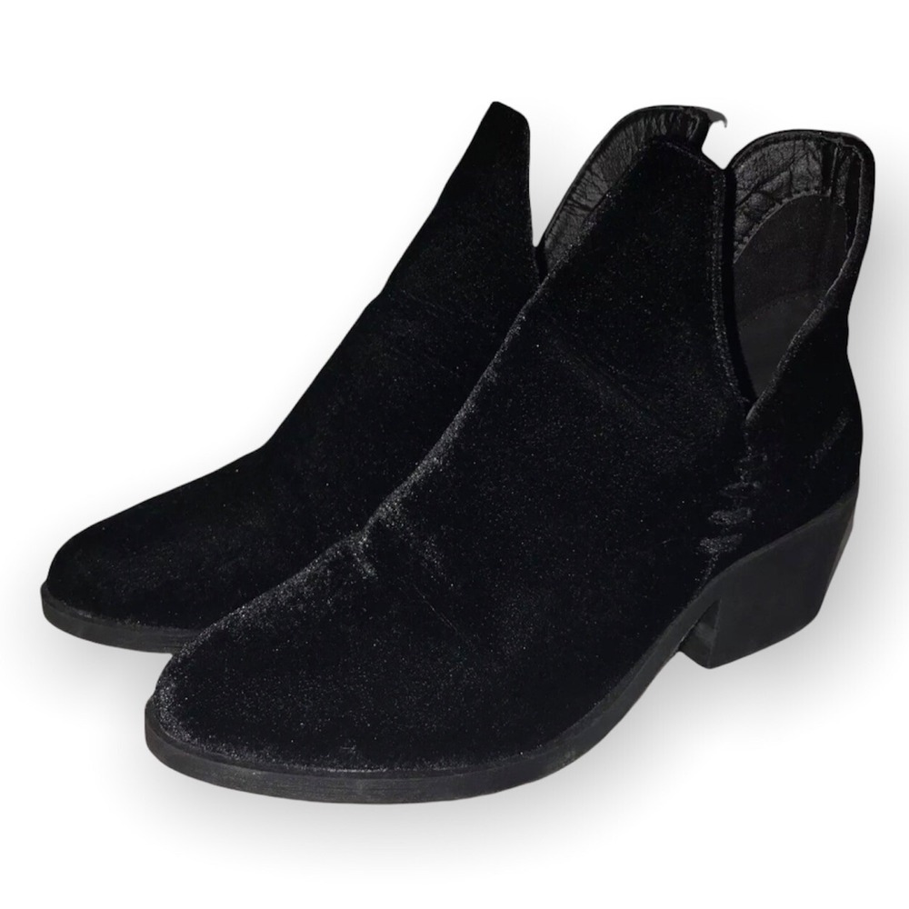 Coolway Briel Velvet Ankle Boots Booties Womens 7 Chunky Heel Black
